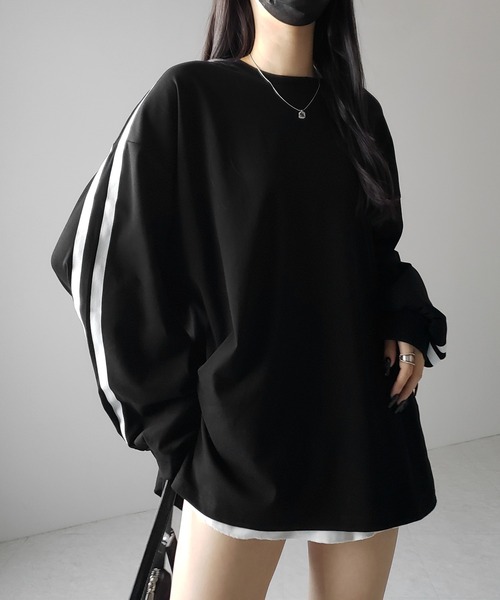 me+em select(ミームセレクト)の「【 2color 】サイドラインビッグTシャツ / side line BIG Tee(Tシャツ/カットソー・レディース・ホワイト/ブラック・FREE)」の15枚目の写真