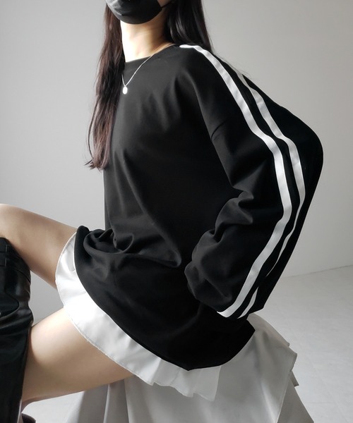 me+em select(ミームセレクト)の「【 2color 】サイドラインビッグTシャツ / side line BIG Tee(Tシャツ/カットソー・レディース・ホワイト/ブラック・FREE)」の16枚目の写真