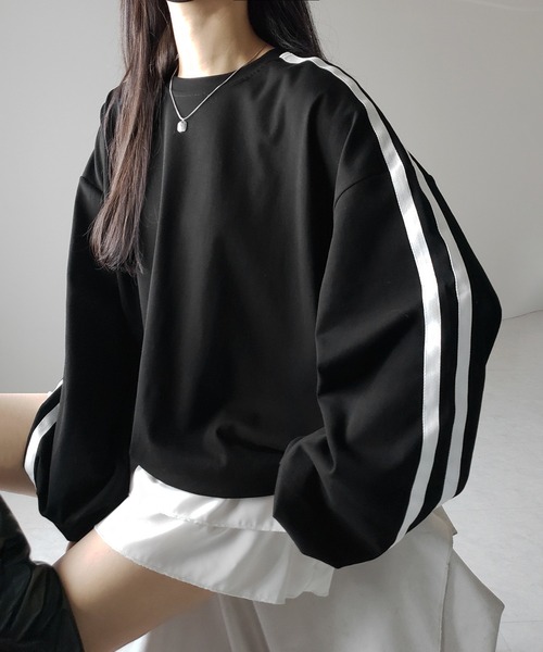 me+em select(ミームセレクト)の「【 2color 】サイドラインビッグTシャツ / side line BIG Tee(Tシャツ/カットソー・レディース・ホワイト/ブラック・FREE)」の17枚目の写真