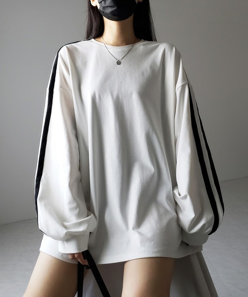 me+em select(ミームセレクト)の「【 2color 】サイドラインビッグTシャツ / side line BIG Tee(Tシャツ/カットソー・レディース・ホワイト/ブラック・FREE)」の19枚目の写真