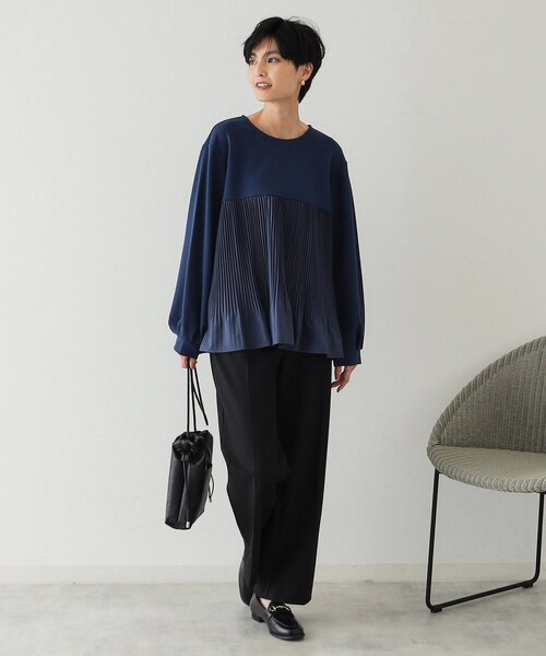 OPAQUE.CLIP（オペークドットクリップ）の「◆ブリーツドッキング デザイントップス【洗濯機洗い可】（Tシャツ/カットソー・レディース・ナチュラル/ブルー/ブラック・38/40/42）」の13枚目の写真