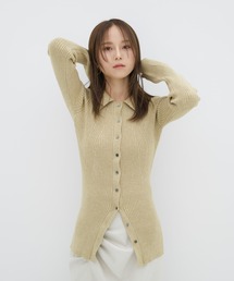 【ZOZO限定カラー有】オリジナルポロニットカーディガン/original polo knit cardigan 襟付き フロントボタン リブニット 長袖 シンプル 大人カジュアル きれいめ モード セットアップ可 バーガンディー ボルドー 赤 グレー チャコール ブラック 黒