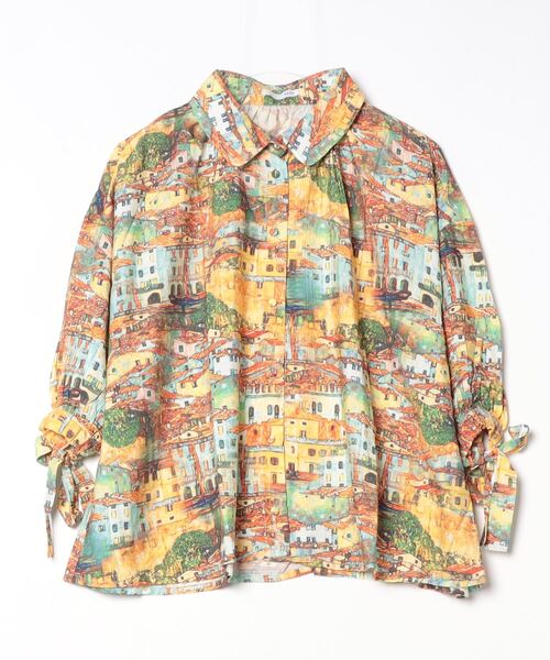 sandy（サンディー）の「【sandy】建物プリント袖口リボンブラウス（シャツ/ブラウス・レディース・ブルー/イエロー・FREE）」の2枚目の写真