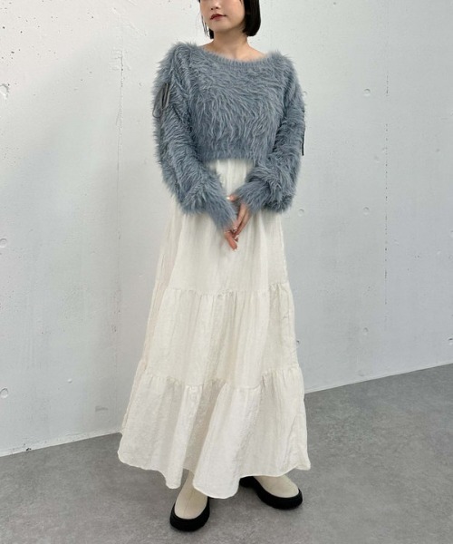 archives（アルシーヴ）の「シャギードロストニット×リンクルキャミワンピースＳＥＴ（ワンピース・レディース・ブルー/アイボリー/ブラウン・MEDIUM）」の9枚目の写真