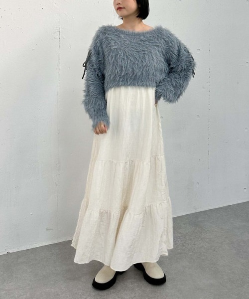 archives（アルシーヴ）の「シャギードロストニット×リンクルキャミワンピースＳＥＴ（ワンピース・レディース・ブルー/アイボリー/ブラウン・MEDIUM）」の10枚目の写真