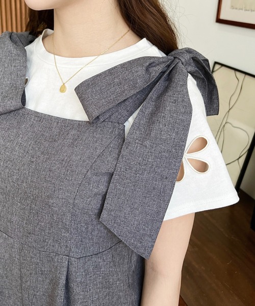 moment+(モーメントプラス)の「ショルダーリボンサロペット(サロペット/オーバーオール・レディース・グレイッシュベージュ/ブラック/ブルー/チャコールグレー・M)」の17枚目の写真