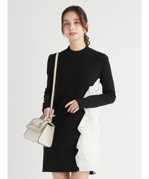 CELFORD（セルフォード）ラッフルスカートニットドッキングワンピブラック38 CELFORD ワンピース ラッフルスカートニットドッキングワンピ