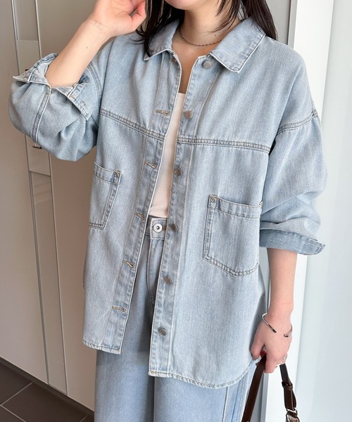 RANAN（ラナン）の「デニム素材オーバーサイズシャツ（シャツ/ブラウス・レディース・ネイビー/ライトブルー・M/L/LL）」の8枚目の写真