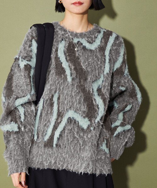 CITEN（シテン）の「＜CITEN＞グラフィカルプルオーバーニット（ニット/セーター・レディース・グレー/ベージュ・FREE）」の6枚目の写真