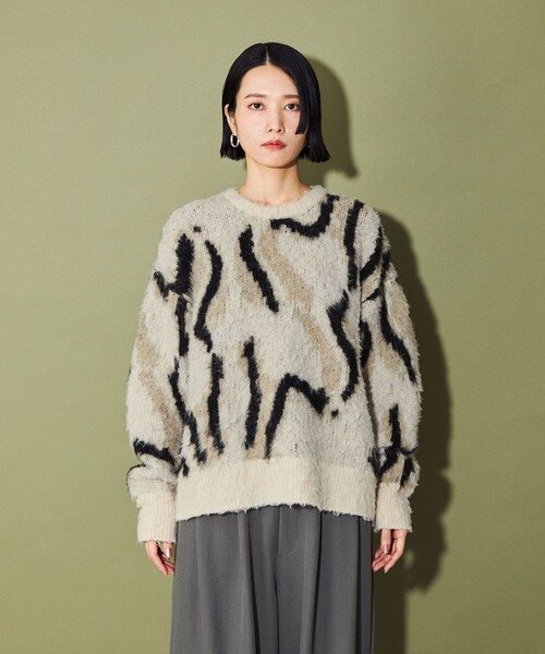 CITEN（シテン）の「＜CITEN＞グラフィカルプルオーバーニット（ニット/セーター・レディース・グレー/ベージュ・FREE）」の9枚目の写真