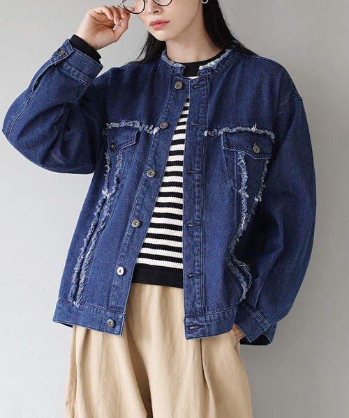 古着集め隊 フリンジ付き青デニムジャケット デニムフリンジジャケット
