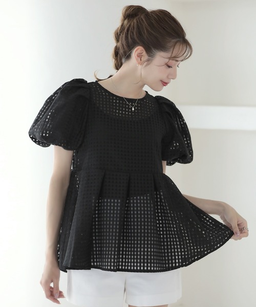 MERAKI(メラキ)の「シアーギンガムトップス(シャツ/ブラウス・レディース・ホワイト/ブラック/ピンク・M/S)」の2枚目の写真