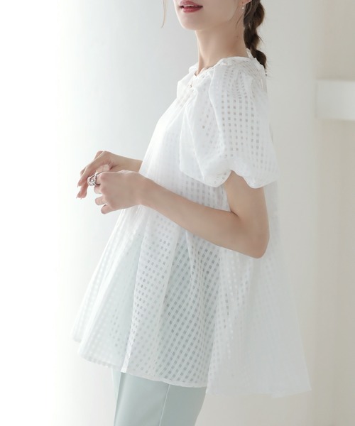 MERAKI(メラキ)の「シアーギンガムトップス(シャツ/ブラウス・レディース・ホワイト/ブラック/ピンク・M/S)」の20枚目の写真