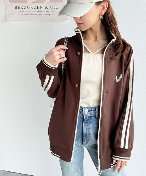 mily bilet(ミウィビレット)の「【mily bilet】配色スタンドネックがスポーティー。フロントボタン2way胸刺繍サイドレースダブルジップアップブルゾン(ブルゾン・レディース・ブラウン/ブラック/アイボリー・LARGE/MEDIUM/SMALL/X-LARGE)」の21枚目の写真