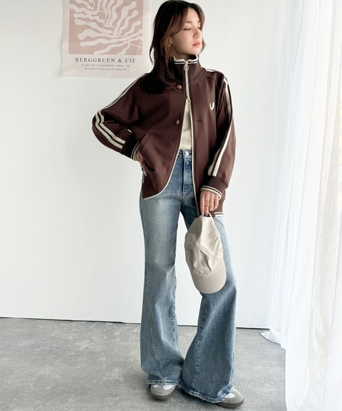 mily bilet(ミウィビレット)の「【mily bilet】配色スタンドネックがスポーティー。フロントボタン2way胸刺繍サイドレースダブルジップアップブルゾン(ブルゾン・レディース・ブラウン/ブラック/アイボリー・LARGE/MEDIUM/SMALL/X-LARGE)」の19枚目の写真