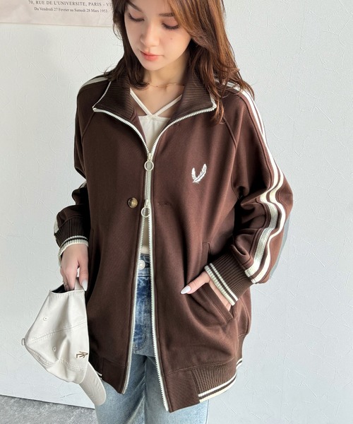 mily bilet(ミウィビレット)の「【mily bilet】配色スタンドネックがスポーティー。フロントボタン2way胸刺繍サイドレースダブルジップアップブルゾン(ブルゾン・レディース・ブラウン/ブラック/アイボリー・LARGE/MEDIUM/SMALL/X-LARGE)」の17枚目の写真