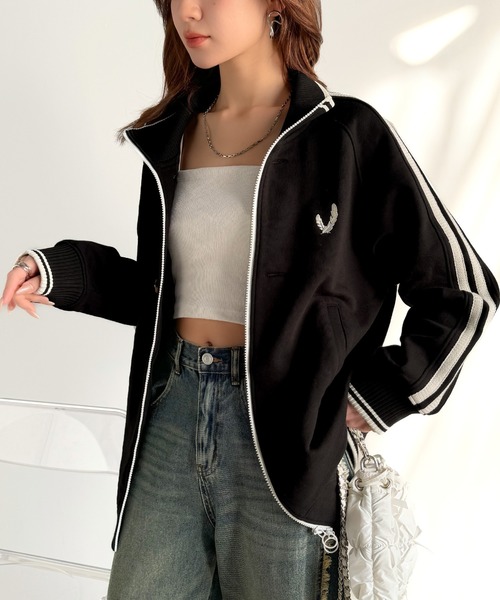 mily bilet(ミウィビレット)の「【mily bilet】配色スタンドネックがスポーティー。フロントボタン2way胸刺繍サイドレースダブルジップアップブルゾン(ブルゾン・レディース・ブラウン/ブラック/アイボリー・LARGE/MEDIUM/SMALL/X-LARGE)」の13枚目の写真
