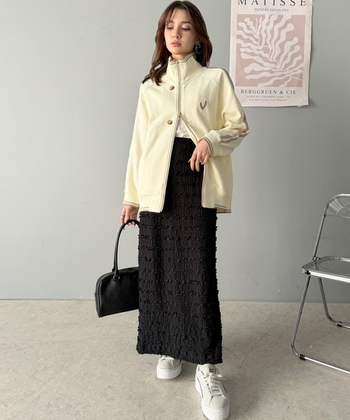 mily bilet(ミウィビレット)の「【mily bilet】配色スタンドネックがスポーティー。フロントボタン2way胸刺繍サイドレースダブルジップアップブルゾン(ブルゾン・レディース・ブラウン/ブラック/アイボリー・LARGE/MEDIUM/SMALL/X-LARGE)」の8枚目の写真