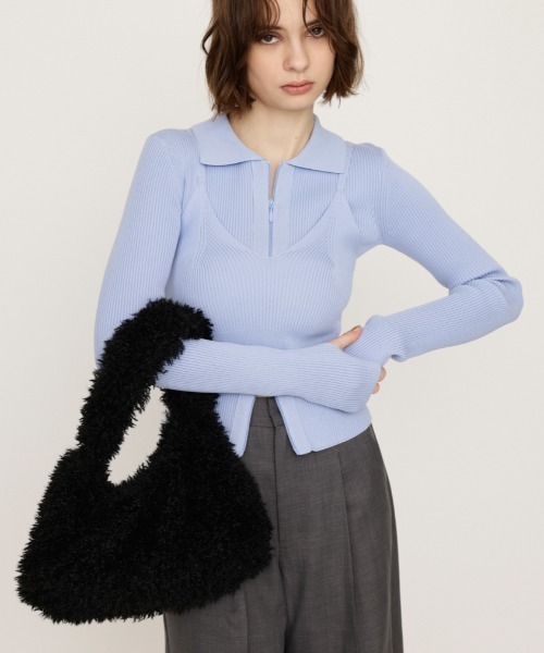 SLY（スライ）の「F/FUR BAG フェイクファー バッグ（ハンドバッグ・レディース・アイボリー/ブラック・FREE）」の4枚目の写真