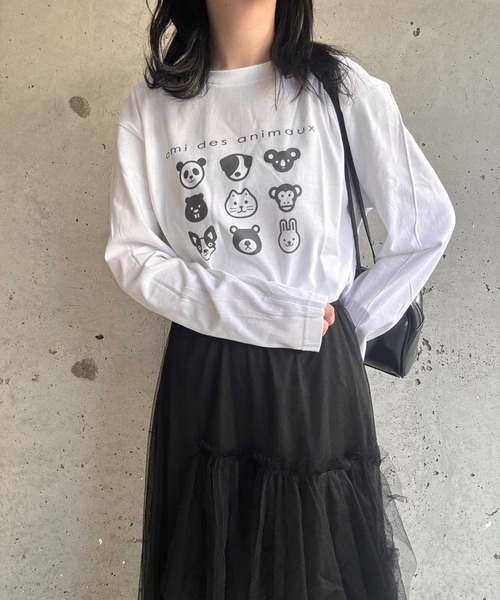 merrylatte(メリーラテ)の「アニマルプリントロングTシャツ(Tシャツ/カットソー・レディース・ホワイト・MEDIUM)」の1枚目の写真