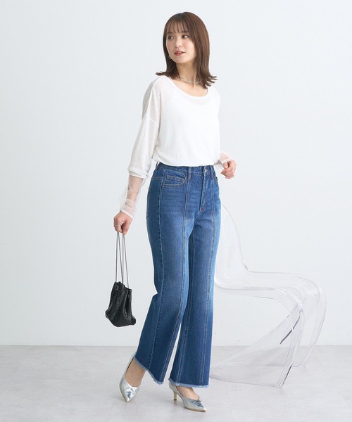 earth music&ecology（アースミュージックアンドエコロジー）の「フロントシームセミフレアデニムパンツ（デニムパンツ・レディース・ブルー系その他/ライトインディゴブルー・S/L/M）」の18枚目の写真