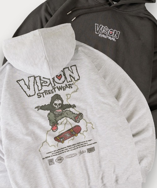 【VISION STREET WEAR/ヴィジョンストリートウェア】スカルスケーター バックプリント プルパーカー フーディー オーバーサイズ（パーカー）｜VISION STREET WEAR（ヴィジョンストリートウェア） 7,590円