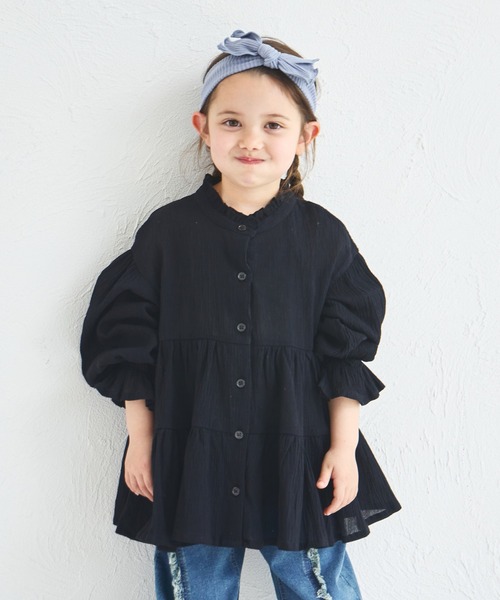 pairmanon（ペアマノン）の「【綿100%】【リンクコーデ】ティアードチュニックブラウス（チュニック・キッズ・ブルー/ホワイト/ブラック・90/100/110/120/130/140/150）」の2枚目の写真