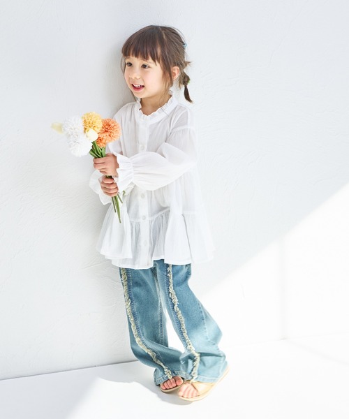 pairmanon（ペアマノン）の「【綿100%】【リンクコーデ】ティアードチュニックブラウス（チュニック・キッズ・ブルー/ホワイト/ブラック・90/100/110/120/130/140/150）」の8枚目の写真