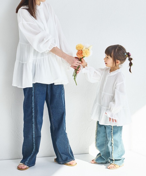 pairmanon（ペアマノン）の「【綿100%】【リンクコーデ】ティアードチュニックブラウス（チュニック・キッズ・ブルー/ホワイト/ブラック・90/100/110/120/130/140/150）」の9枚目の写真