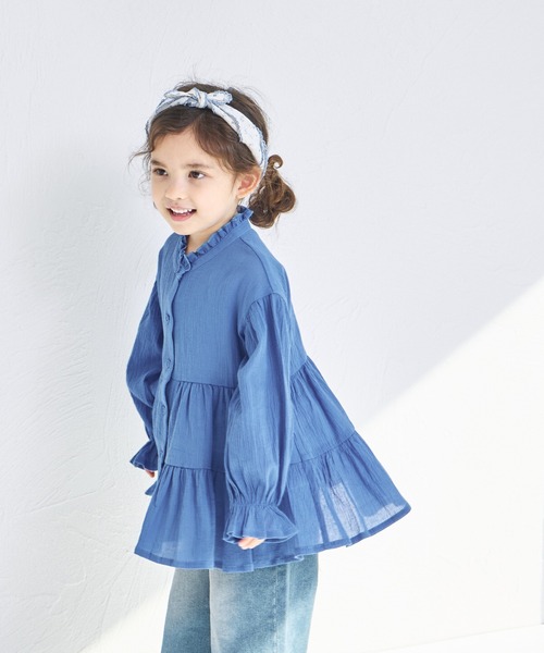 pairmanon（ペアマノン）の「【綿100%】【リンクコーデ】ティアードチュニックブラウス（チュニック・キッズ・ブルー/ホワイト/ブラック・90/100/110/120/130/140/150）」の10枚目の写真