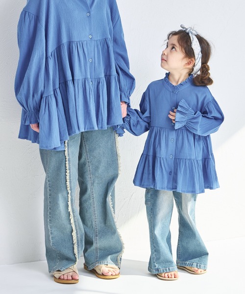 pairmanon（ペアマノン）の「【綿100%】【リンクコーデ】ティアードチュニックブラウス（チュニック・キッズ・ブルー/ホワイト/ブラック・90/100/110/120/130/140/150）」の15枚目の写真