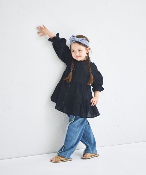 pairmanon（ペアマノン）の「【綿100%】【リンクコーデ】ティアードチュニックブラウス（チュニック・キッズ・ブルー/ホワイト/ブラック・90/100/110/120/130/140/150）」の16枚目の写真