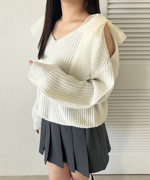 apres jour(アプレジュール)の「肩開きリボンニット【ZOZOTOWN限定アイテム】(ニット/セーター・レディース・オフホワイト/ブラック/ライトブルー/ベビーピンク・フリー/X-LARGE)」の18枚目の写真