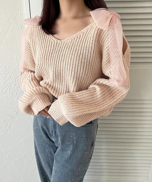 apres jour(アプレジュール)の「肩開きリボンニット【ZOZOTOWN限定アイテム】(ニット/セーター・レディース・オフホワイト/ブラック/ライトブルー/ベビーピンク・フリー/X-LARGE)」の11枚目の写真