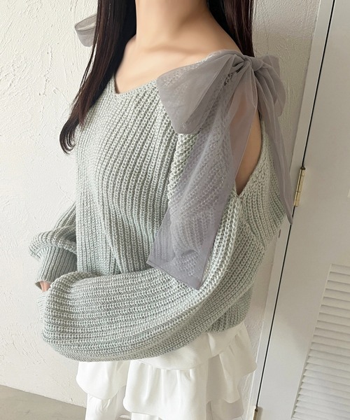セール】肩開きリボンニット【ZOZOTOWN限定アイテム】（ニット