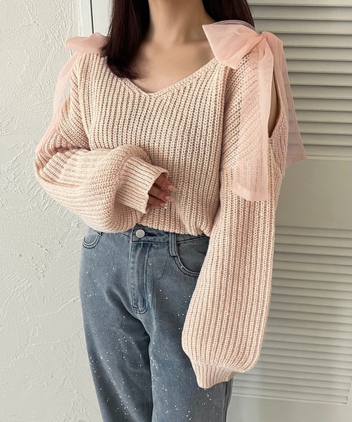 apres jour(アプレジュール)の「肩開きリボンニット【ZOZOTOWN限定アイテム】(ニット/セーター・レディース・オフホワイト/ブラック/ライトブルー/ベビーピンク・フリー/X-LARGE)」の8枚目の写真