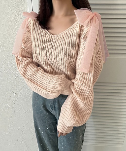 apres jour(アプレジュール)の「肩開きリボンニット【ZOZOTOWN限定アイテム】(ニット/セーター・レディース・オフホワイト/ブラック/ライトブルー/ベビーピンク・フリー/X-LARGE)」の10枚目の写真
