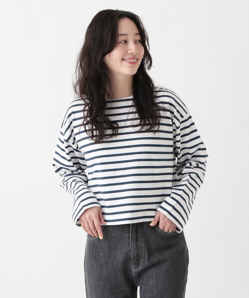 Afternoon Tea（アフタヌーンティー）の「MON JOURNALボーダークロップドプルオーバー（Tシャツ/カットソー・レディース・ネイビー/ピンク/ライトグリーン/ライトピンク/ライトブルー・MEDIUM）」の3枚目の写真