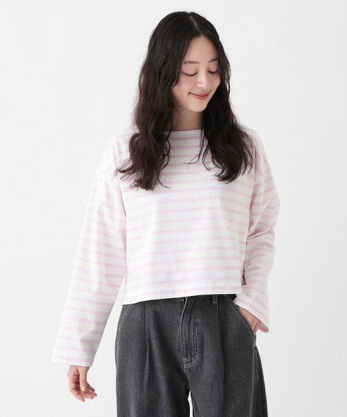 Afternoon Tea（アフタヌーンティー）の「MON JOURNALボーダークロップドプルオーバー（Tシャツ/カットソー・レディース・ネイビー/ピンク/ライトグリーン/ライトピンク/ライトブルー・MEDIUM）」の5枚目の写真