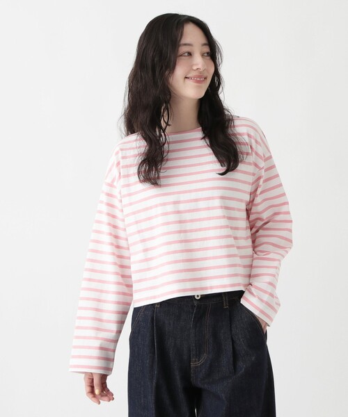 Afternoon Tea（アフタヌーンティー）の「MON JOURNALボーダークロップドプルオーバー（Tシャツ/カットソー・レディース・ネイビー/ピンク/ライトグリーン/ライトピンク/ライトブルー・MEDIUM）」の4枚目の写真