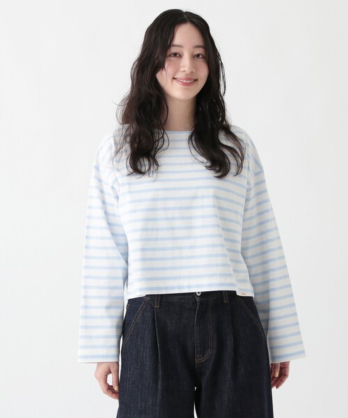 Afternoon Tea（アフタヌーンティー）の「MON JOURNALボーダークロップドプルオーバー（Tシャツ/カットソー・レディース・ネイビー/ピンク/ライトグリーン/ライトピンク/ライトブルー・MEDIUM）」の2枚目の写真