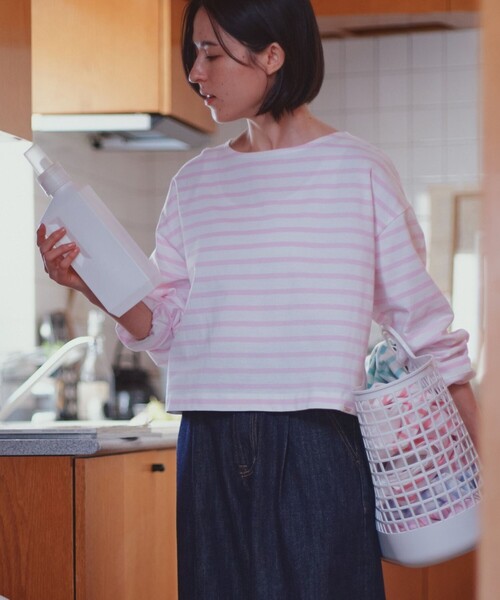 Afternoon Tea（アフタヌーンティー）の「MON JOURNALボーダークロップドプルオーバー（Tシャツ/カットソー・レディース・ネイビー/ピンク/ライトグリーン/ライトピンク/ライトブルー・MEDIUM）」の19枚目の写真