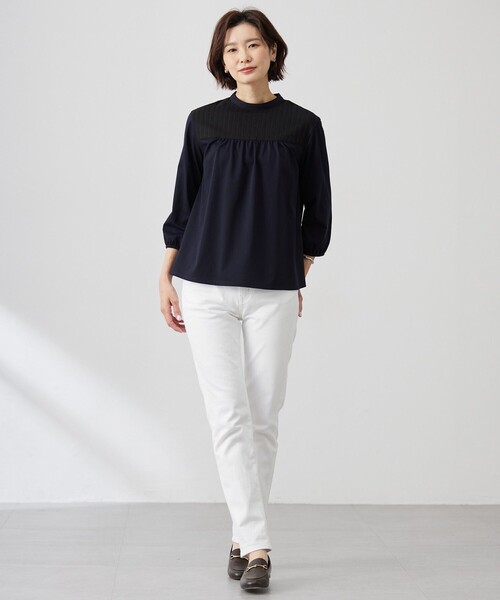 J.PRESS(ジェイプレス)の「【洗える】プレーティングジャージー モックネックカットソー(Tシャツ/カットソー・レディース・ホワイト系/ネイビー系/サックスブルー系・MEDIUM/LARGE)」の14枚目の写真