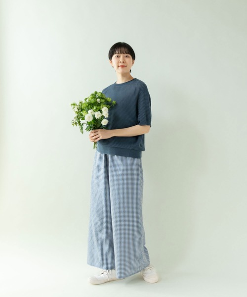 PAR ICI（パーリッシィ）の「透かし編み 半袖プルオーバー（ニット/セーター・レディース・ネイビー/ダークブラウン・FREE）」の5枚目の写真