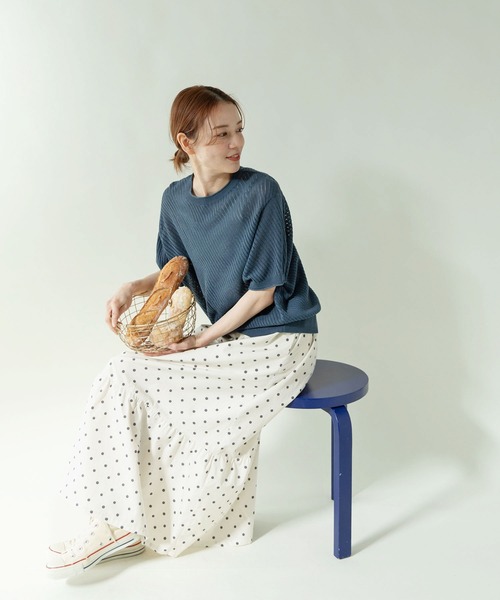 PAR ICI（パーリッシィ）の「透かし編み 半袖プルオーバー（ニット/セーター・レディース・ネイビー/ダークブラウン・FREE）」の14枚目の写真