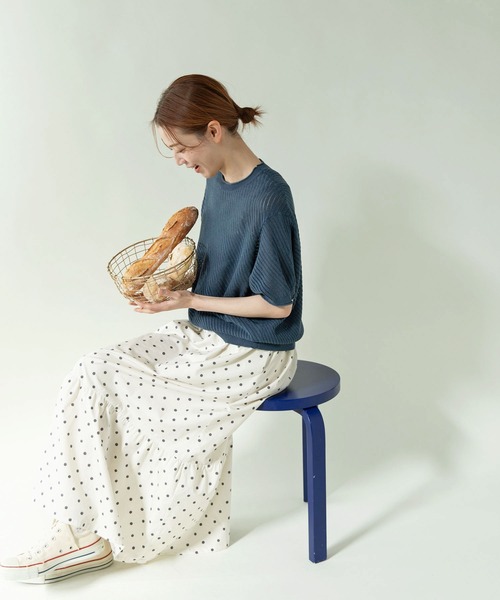 PAR ICI（パーリッシィ）の「透かし編み 半袖プルオーバー（ニット/セーター・レディース・ネイビー/ダークブラウン・FREE）」の15枚目の写真