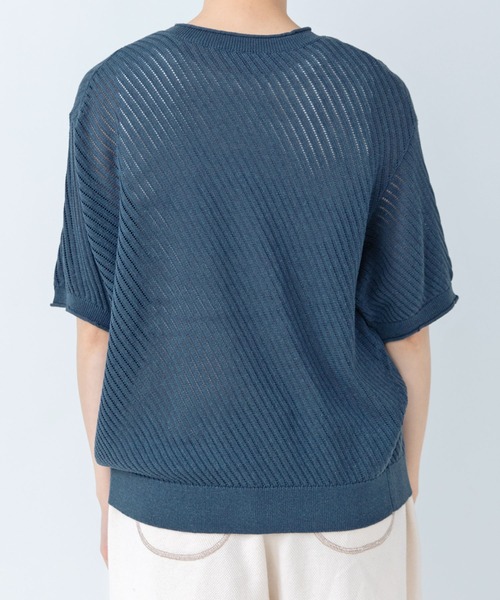 PAR ICI（パーリッシィ）の「透かし編み 半袖プルオーバー（ニット/セーター・レディース・ネイビー/ダークブラウン・FREE）」の18枚目の写真