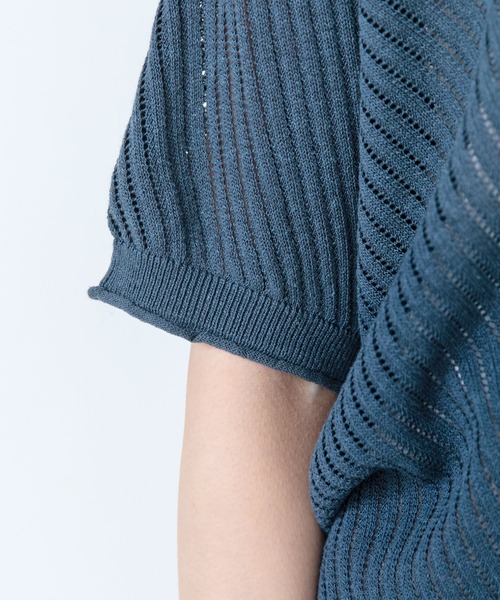 PAR ICI（パーリッシィ）の「透かし編み 半袖プルオーバー（ニット/セーター・レディース・ネイビー/ダークブラウン・FREE）」の22枚目の写真