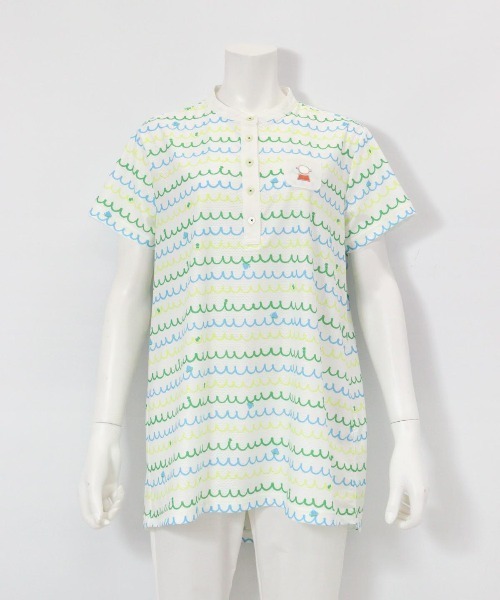 Picone CLUB(ピッコーネクラブ)の「メッシュ波柄UVプルオーバー(Tシャツ/カットソー・レディース・ネイビー/ホワイト×グリーン/ホワイト×レッド/ホワイト×ブルー・L/M/S)」の3枚目の写真