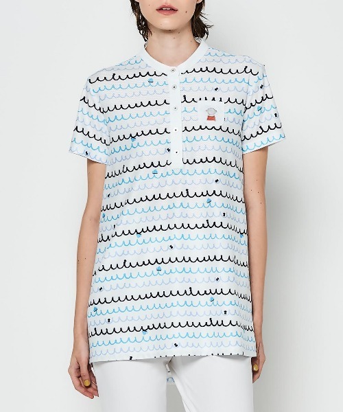 Picone CLUB(ピッコーネクラブ)の「メッシュ波柄UVプルオーバー(Tシャツ/カットソー・レディース・ネイビー/ホワイト×グリーン/ホワイト×レッド/ホワイト×ブルー・L/M/S)」の14枚目の写真